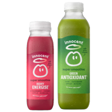 Innocent smoothie fles à 300/750 ml,
shot flesje à 80 ml of sap pakje van 4 pakjes à 150 ml